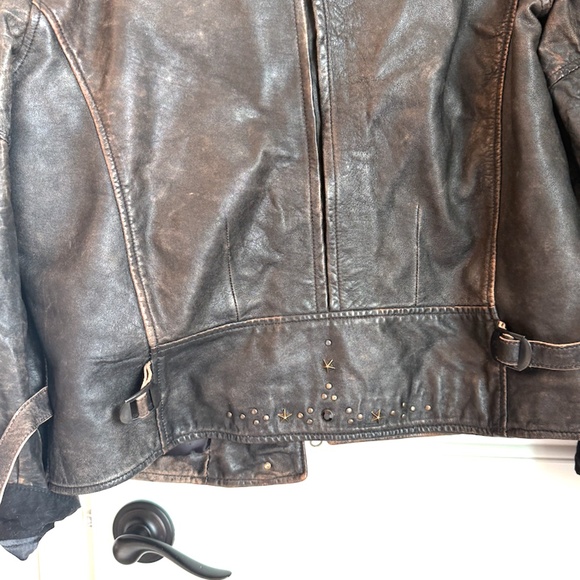 Dylan Los Angeles Womens Embellished Leather Jacket Medium Dark Brown Distressed - Picture 11 of 12